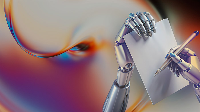 Mão robótica desenhando em um papel